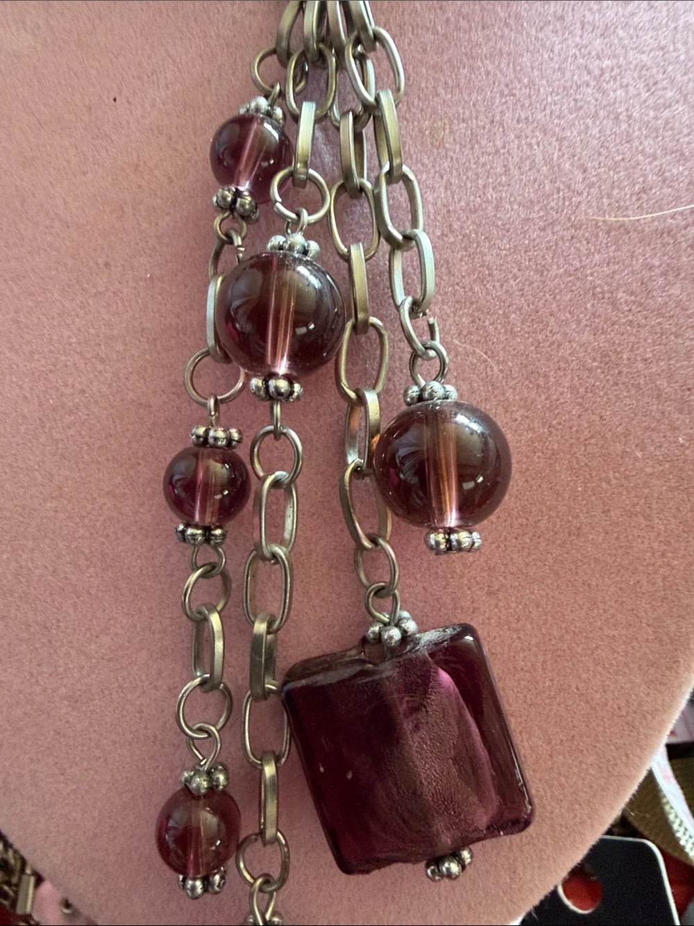 Long Purple Beaded Tassel Necklace, (J0116)
